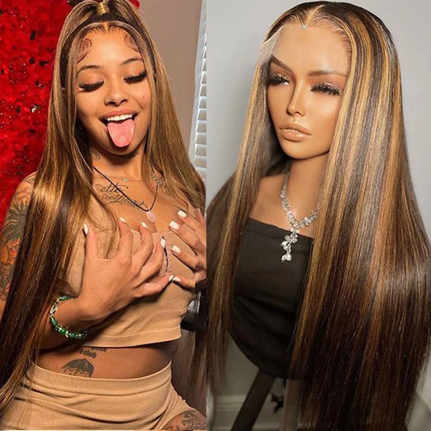 P4/27 Honey Blonde Highlight Bone Straight 13x6 HD Lace Wig