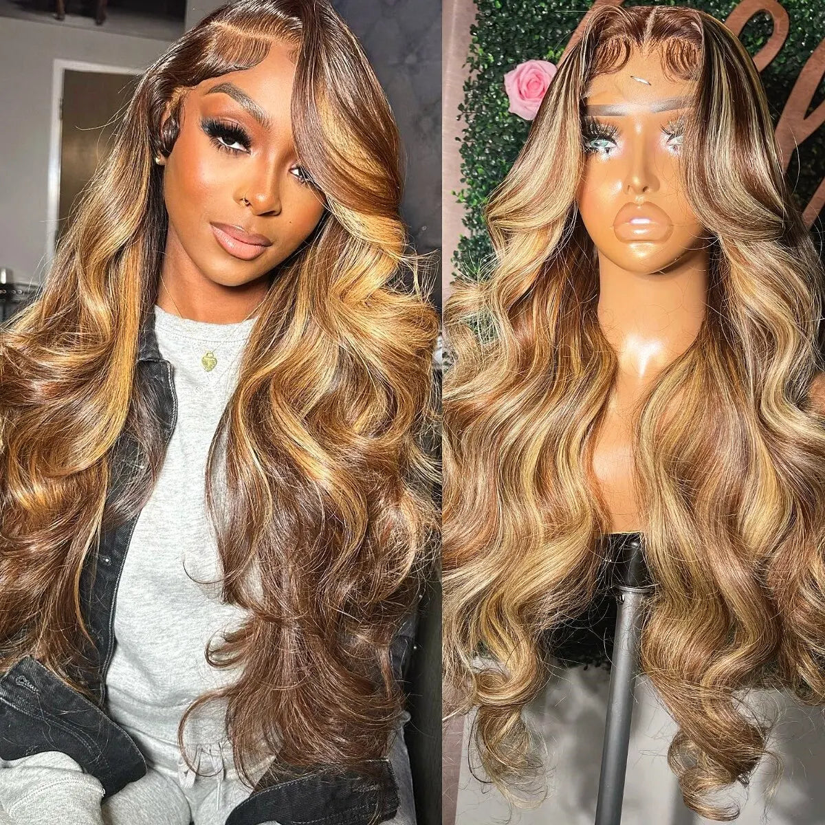 Honey Blonde Highlight Ombre Body Wave 13x6 HD Lace Front Wig