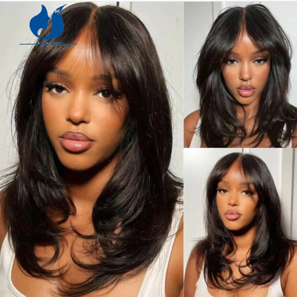 Amethyst Layered Curtain Bangs 13x6 Lace Front Wig