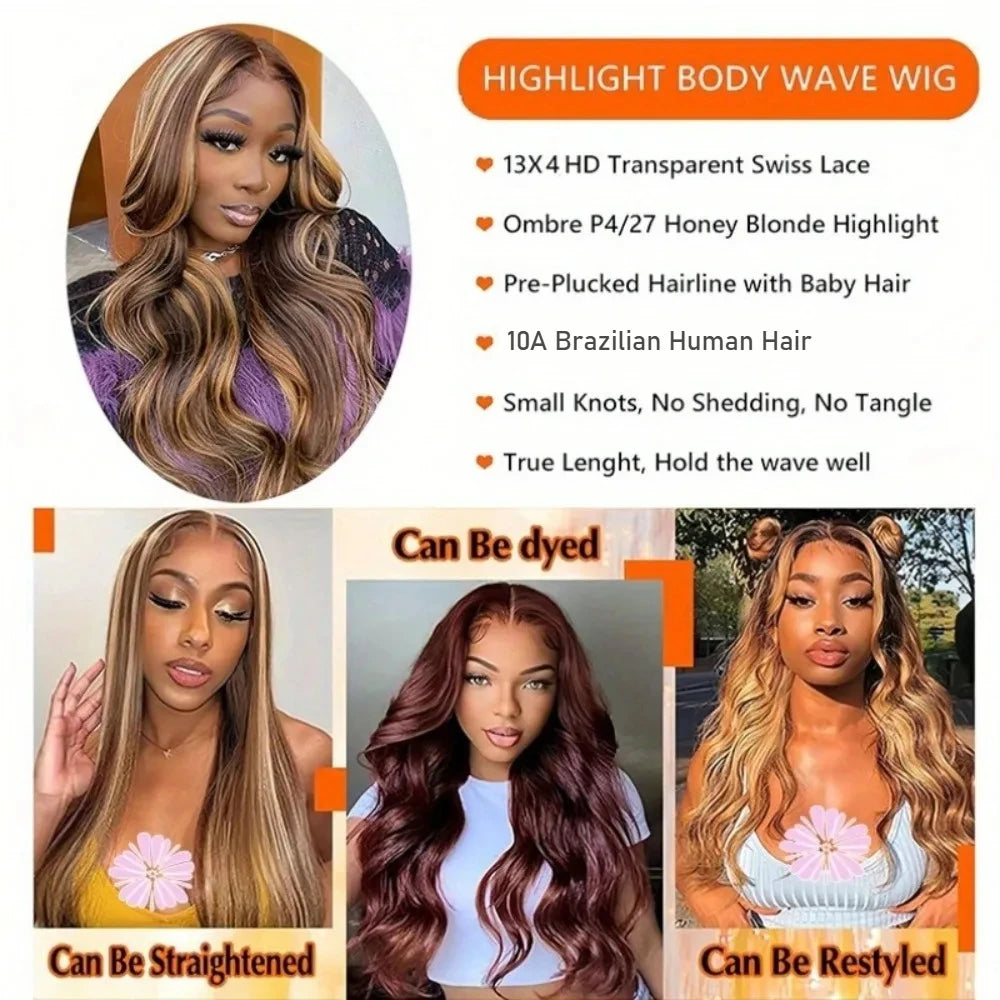Honey Blonde Ombre 4/27 Body Wave Glueless Lace Front Wig
