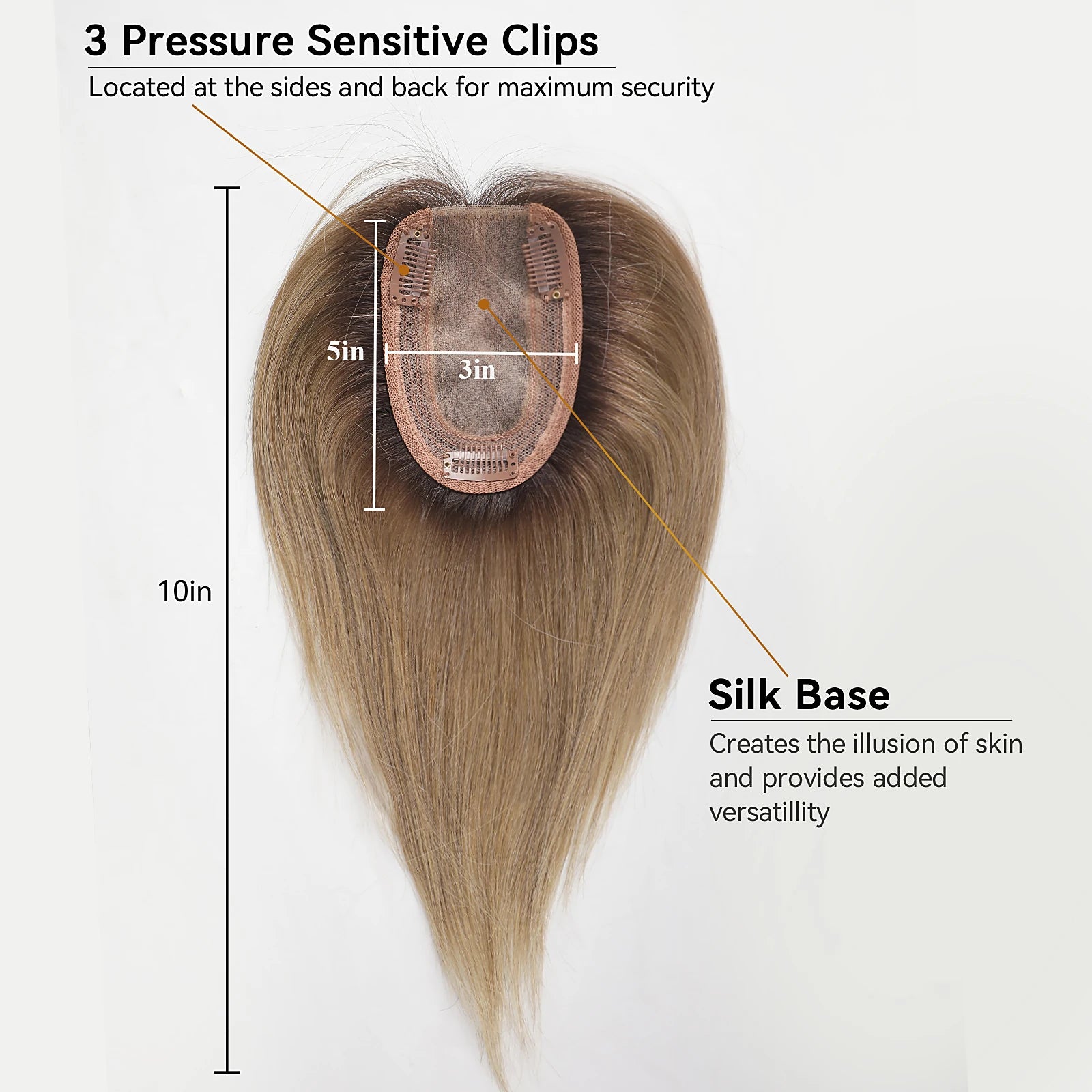 Light Brown Remy Human Hair Topper – Silk Base Clip-In for Thinning Hair