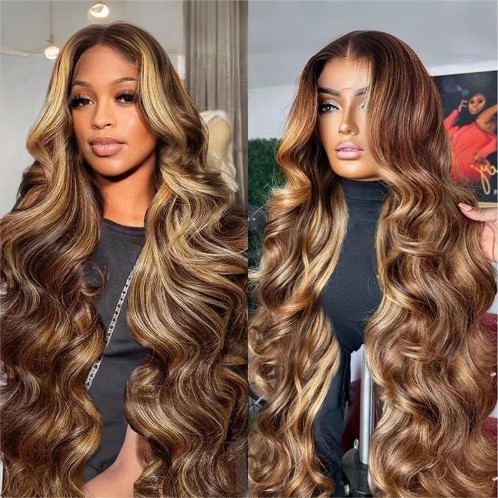 4/27 Honey Blonde Highlight Ombre Body Wave Glueless Lace Wig