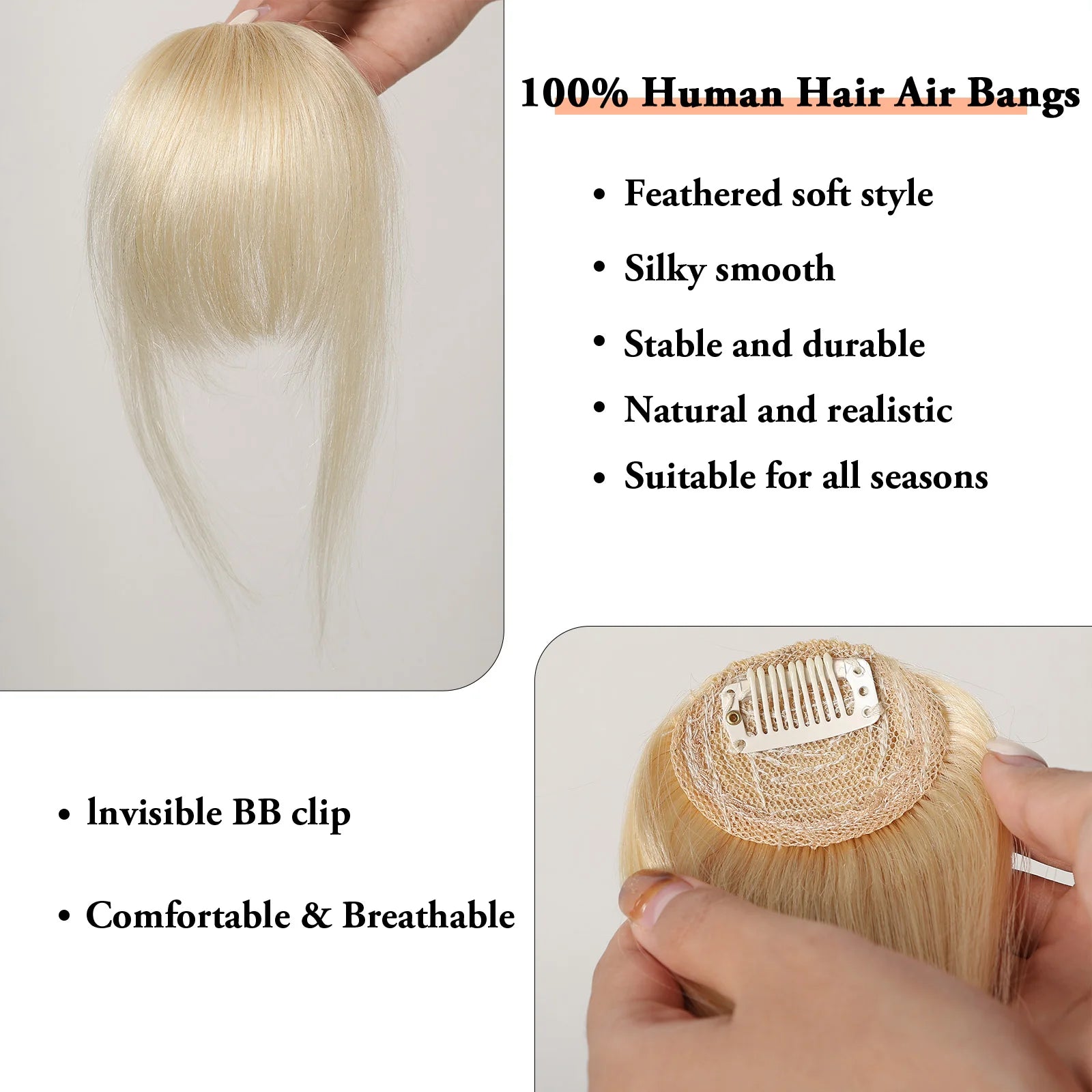 Platinum Blonde Air Fringe Bangs Clip-In – 4.5 Inch | 100% Remy Human Hair
