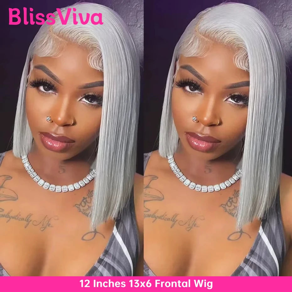 Silver Grey Short Bob 13x6 Lace Front Wig