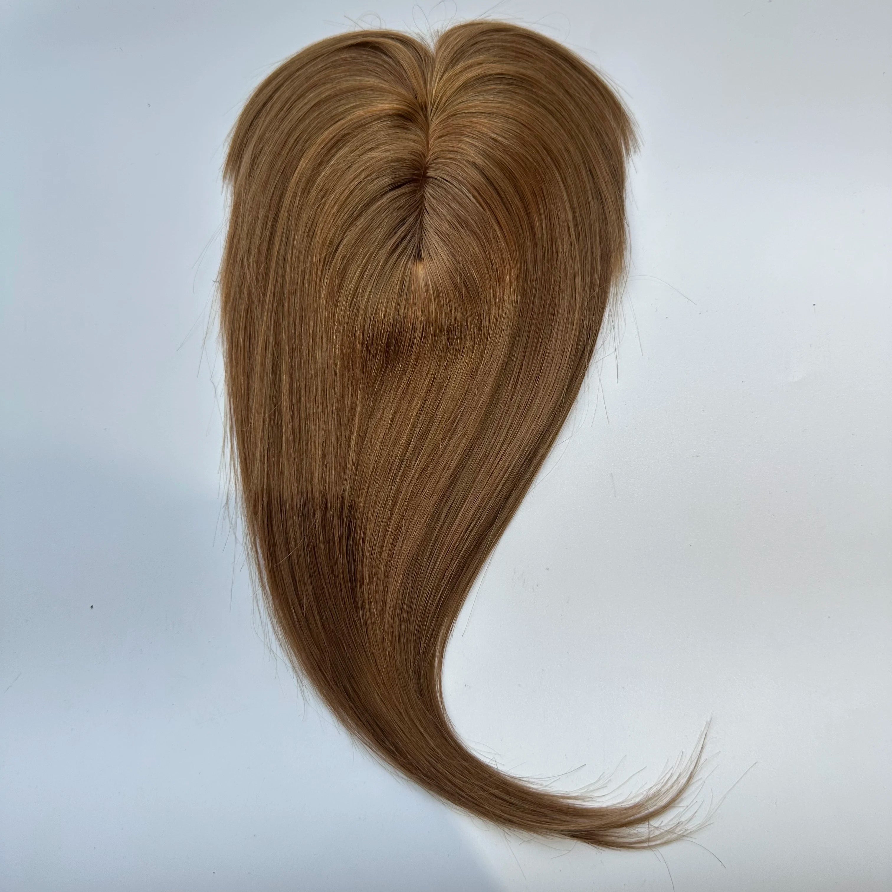 Blonde Straight Human Hair Topper with Bangs – Silk Base Clip-In
