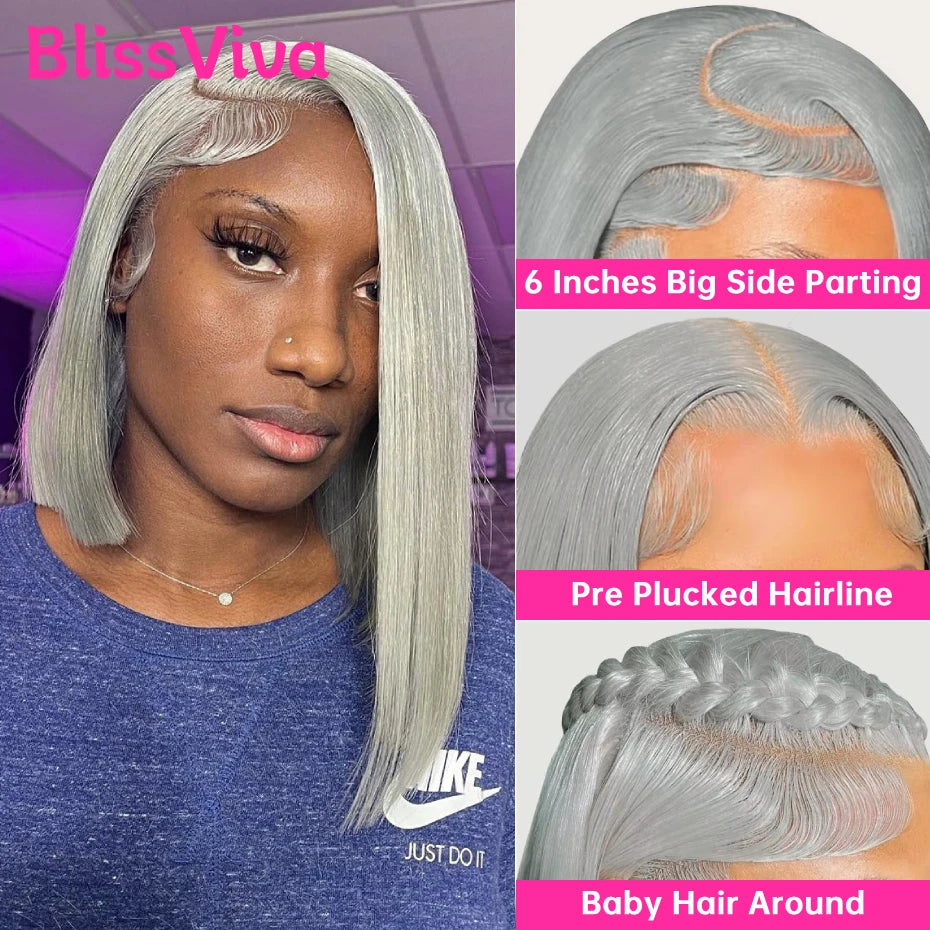 Silver Grey Short Bob 13x6 Lace Front Wig