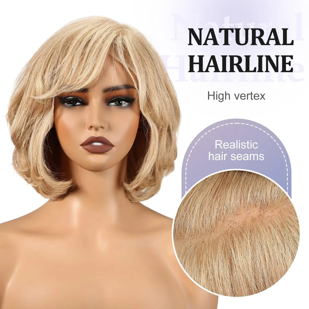 Blonde Body Wave Short Bob Lace Front Wig with Bangs – Remy Hair