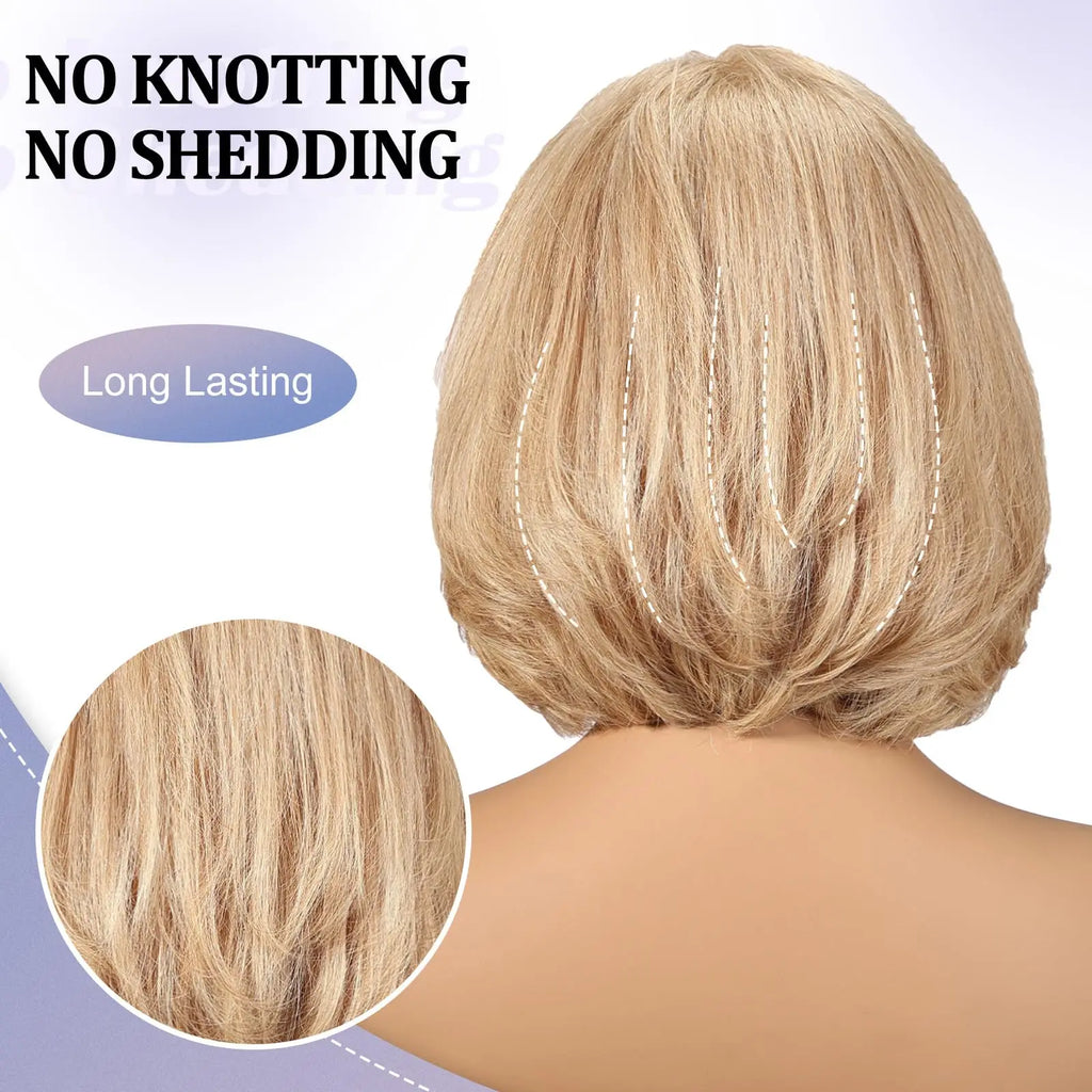 Blonde Body Wave Short Bob Lace Front Wig with Bangs – Remy Hair