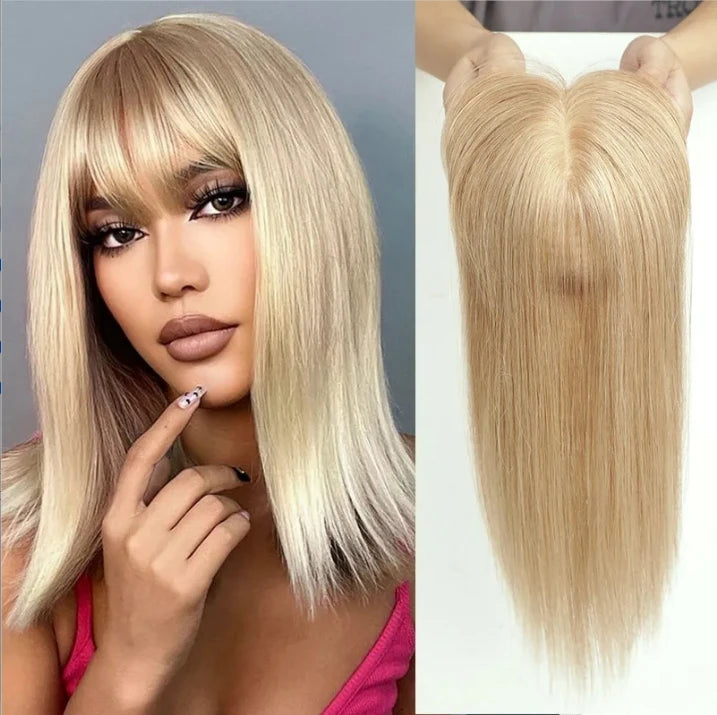 Light Brown Remy Human Hair Topper – Silk Base Clip-In for Thinning Hair