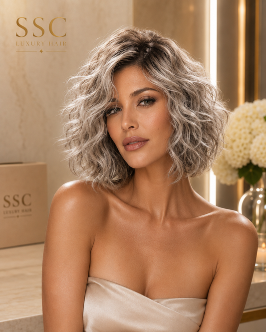 Sterling | Silver Grey Short Curly Layered Synthetic Wig