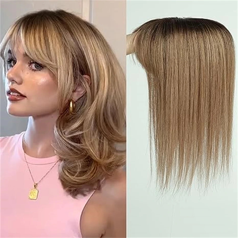 Light Brown Remy Human Hair Topper – Silk Base Clip-In for Thinning Hair