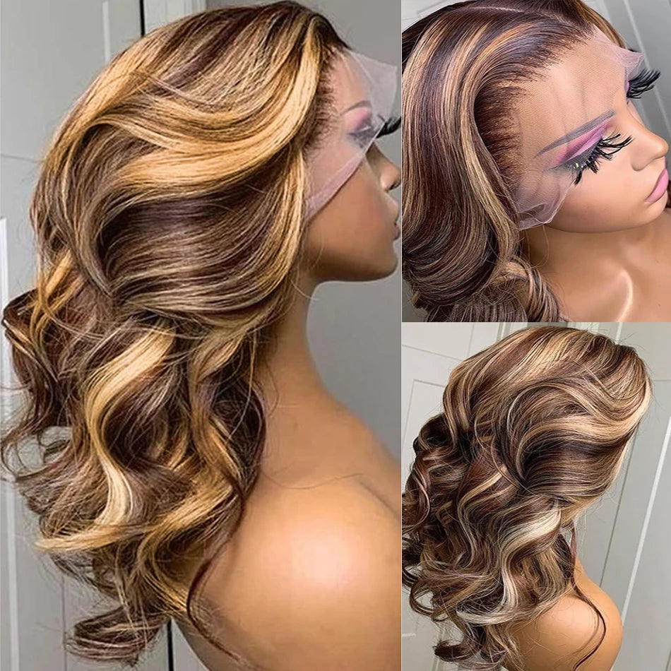 Honey Blonde Highlight Ombre Body Wave 13x6 HD Lace Front Wig