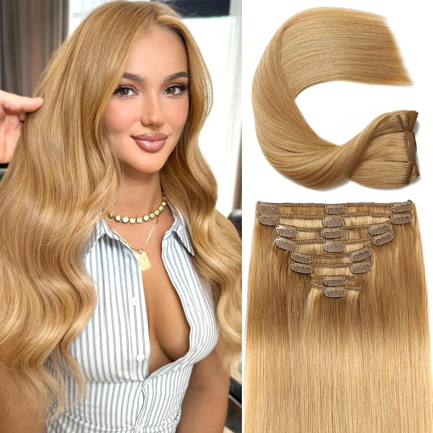 28 Inch Straight Clip-In Hair Extensions – 8pcs | 100% Human Hair | Multiple Colours