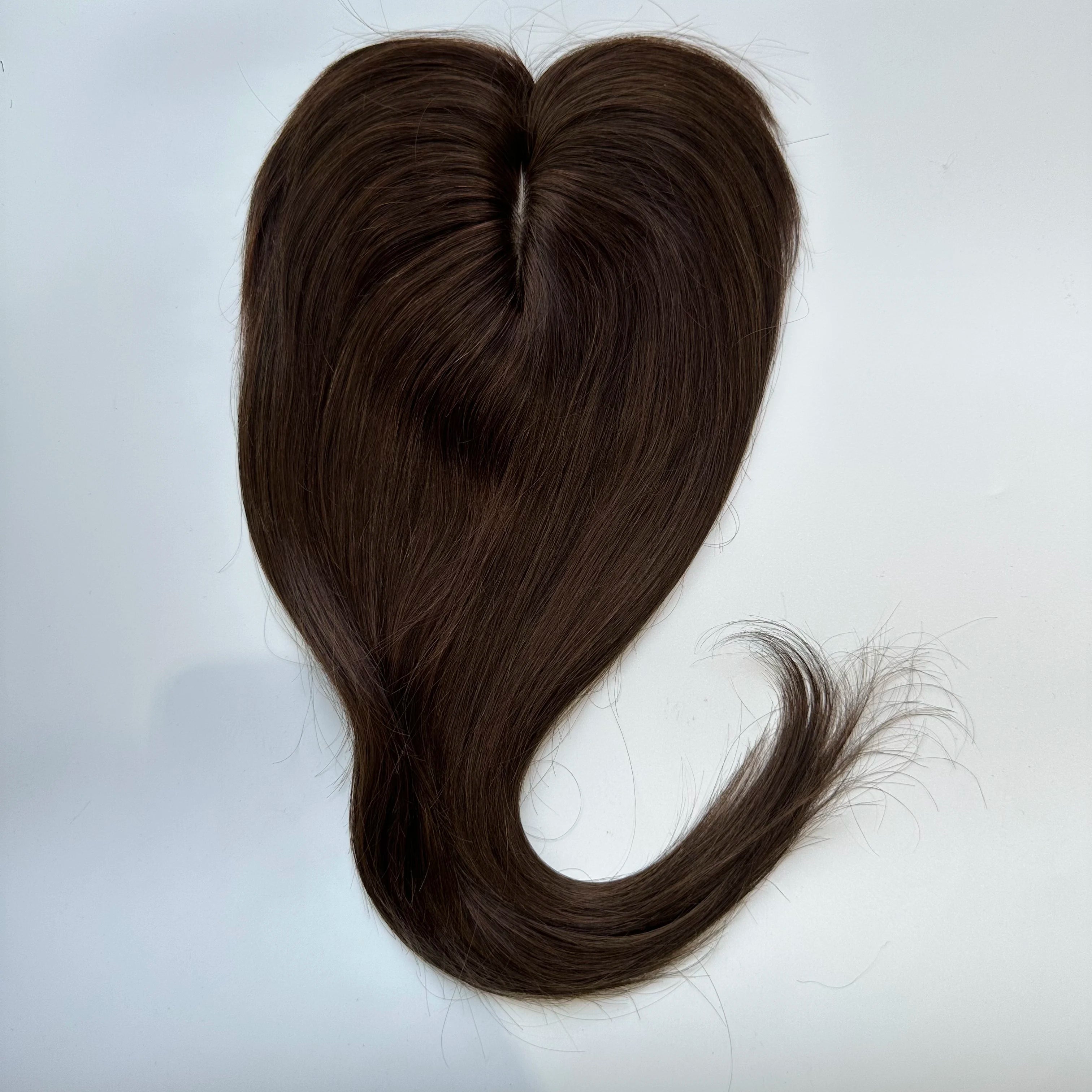 Blonde Straight Human Hair Topper with Bangs – Silk Base Clip-In