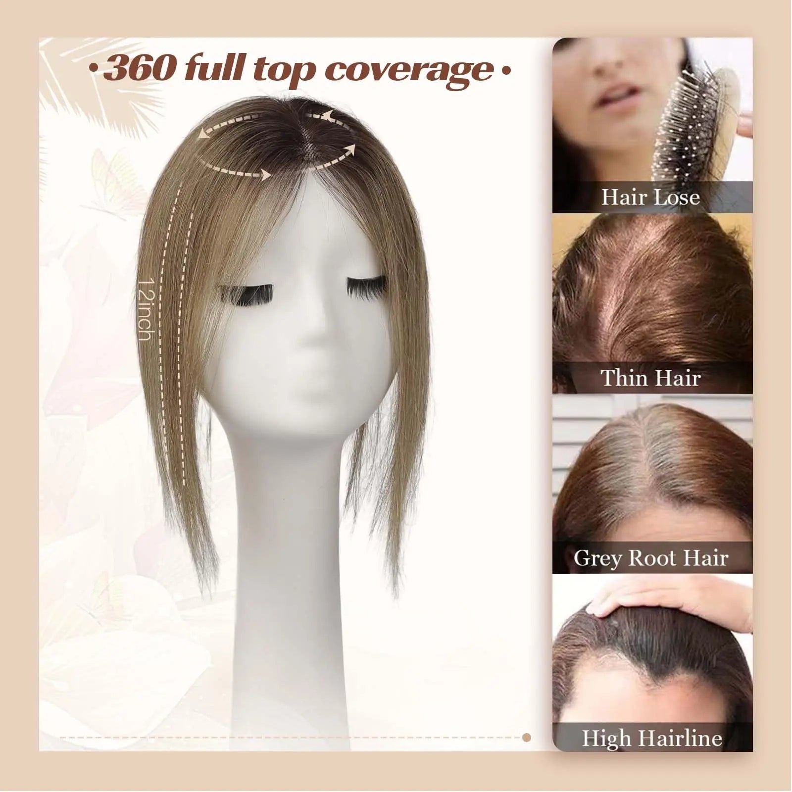 Blonde Brown Ombre Remy Human Hair Topper – Silk Base 150% 12 Inch