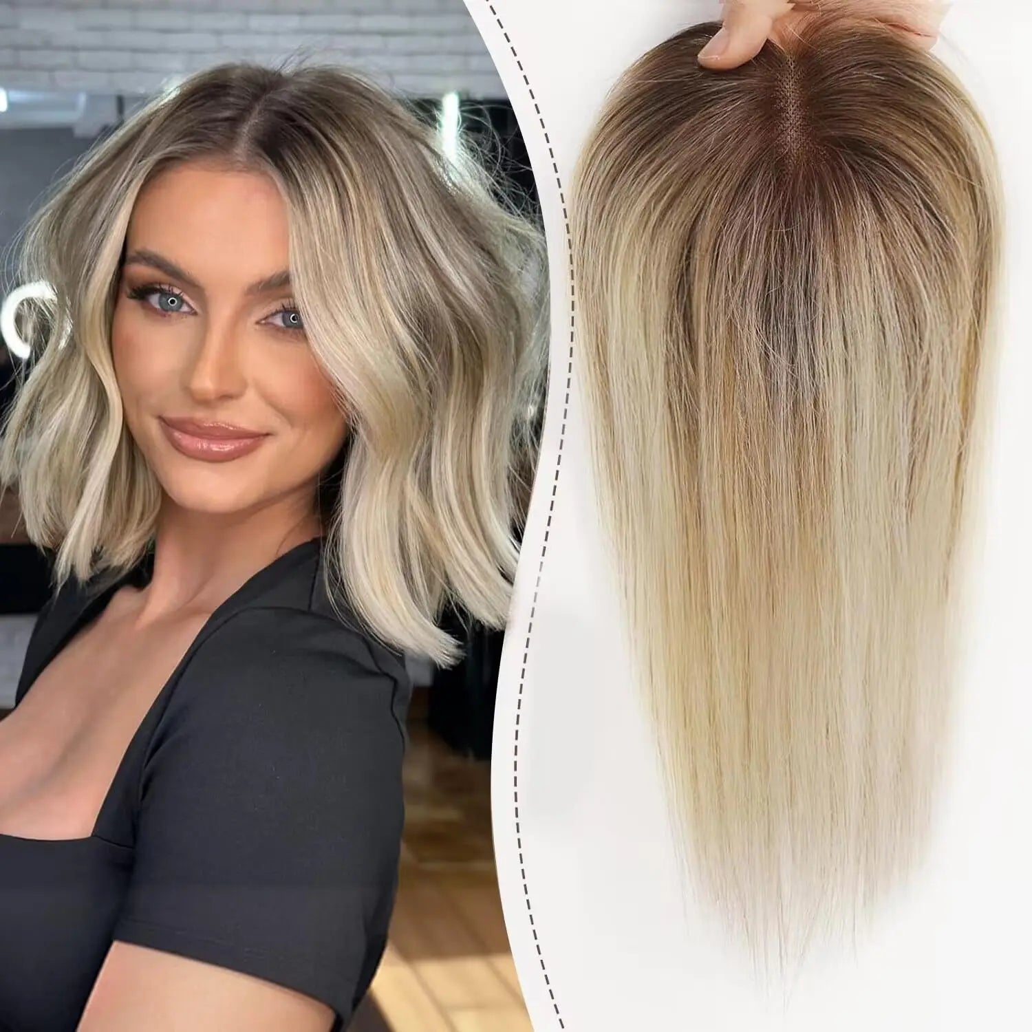 Blonde Brown Ombre Remy Human Hair Topper – Silk Base 150% 12 Inch