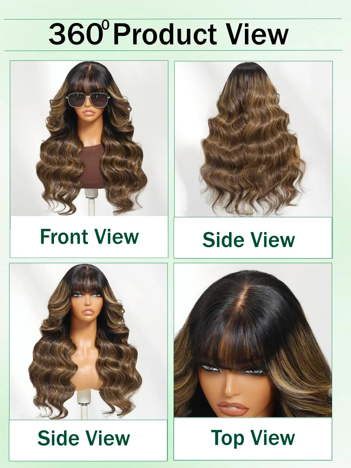 Ombre Chestnut Brown Curtain Bangs Body Wave Wig