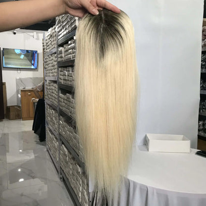 Cuticle Aligned Blonde Human Hair Topper Piece Clip Wig Straight Mono Wavy Top Human Hair Topper