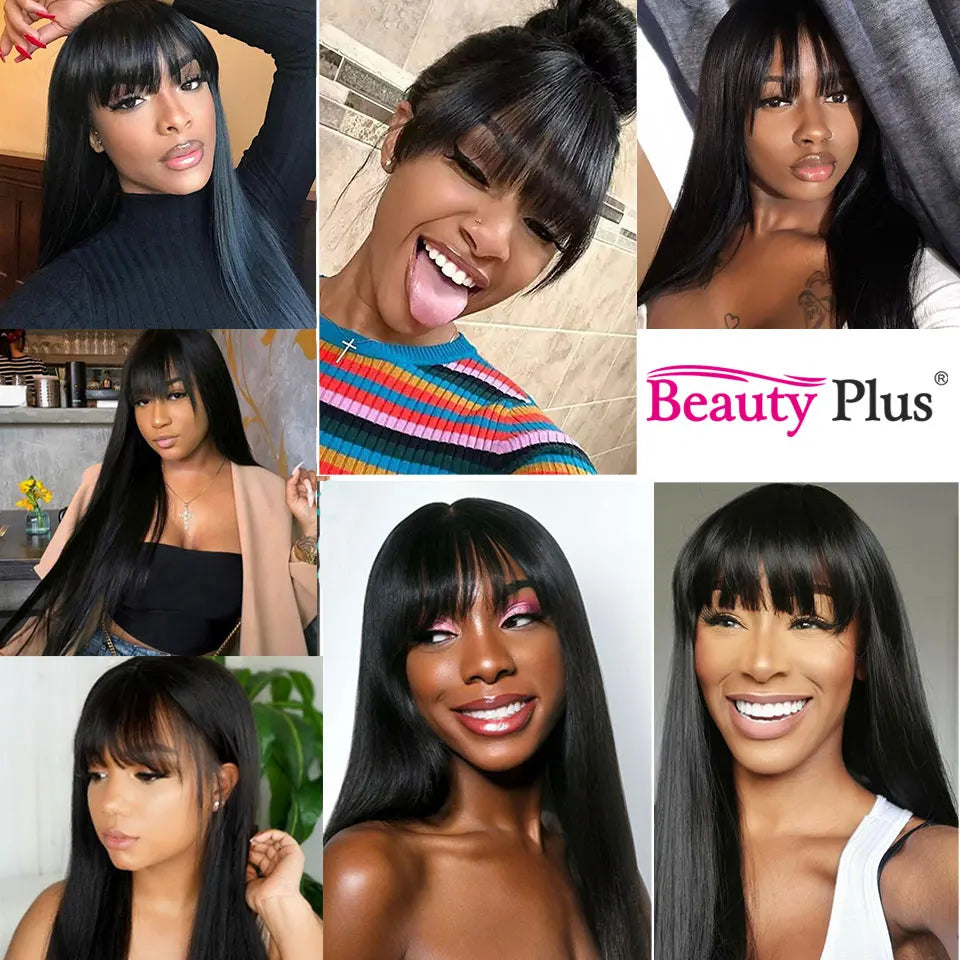 Onyx | Long Straight Indian Remy Human Hair Wig with Bangs – Natural Black | 150–200% Density | 26–32 Inch