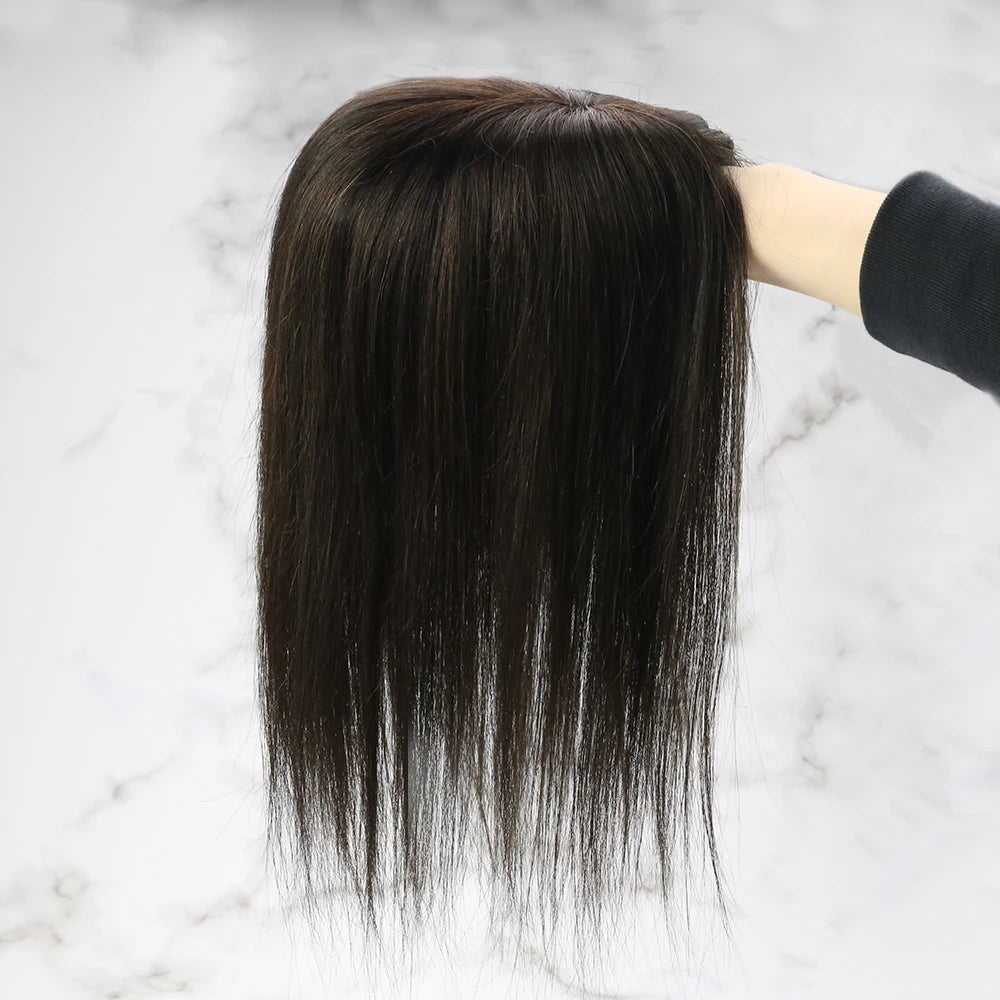 Aura | Straight Human Hair Topper – 3x5cm Mono Base | Hand-Tied | Brazilian Remy | 150% Density | 10–18 Inch