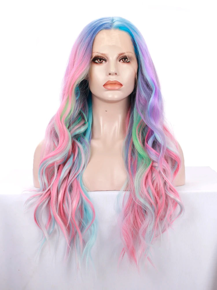 Lace Front Wig | Mermaid Holographic Colour | Curly | Heat Resistant Synthetic | 24"