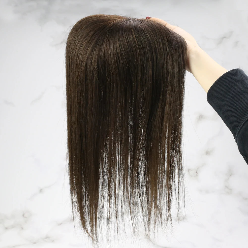 Aura | Straight Human Hair Topper – 3x5cm Mono Base | Hand-Tied | Brazilian Remy | 150% Density | 10–18 Inch