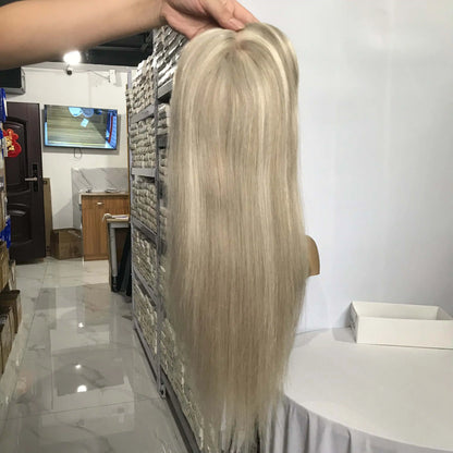 Cuticle Aligned Blonde Human Hair Topper Piece Clip Wig Straight Mono Wavy Top Human Hair Topper