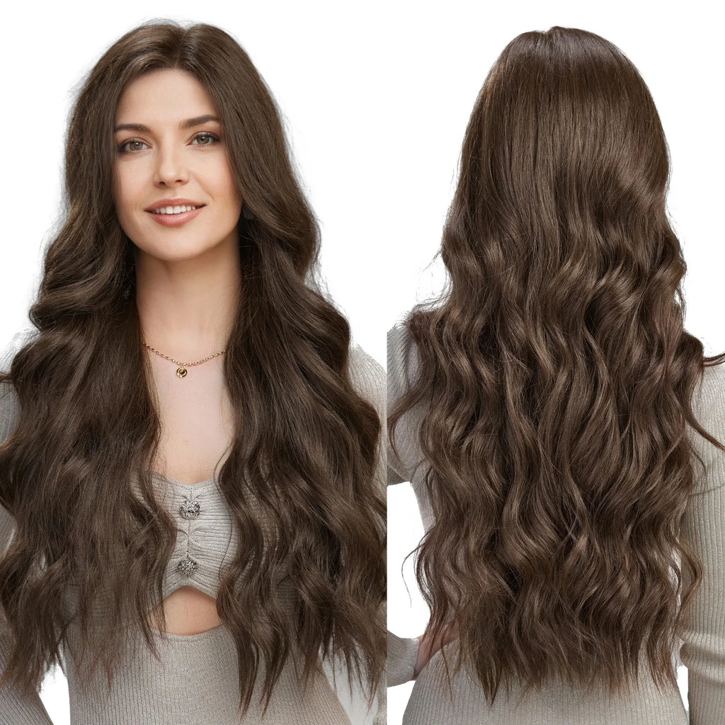 Toffee | Long Wavy Brown Monofilament Lace Front Synthetic Wig – 24 Inch | 150–180% Density