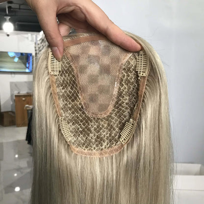 Cuticle Aligned Blonde Human Hair Topper Piece Clip Wig Straight Mono Wavy Top Human Hair Topper