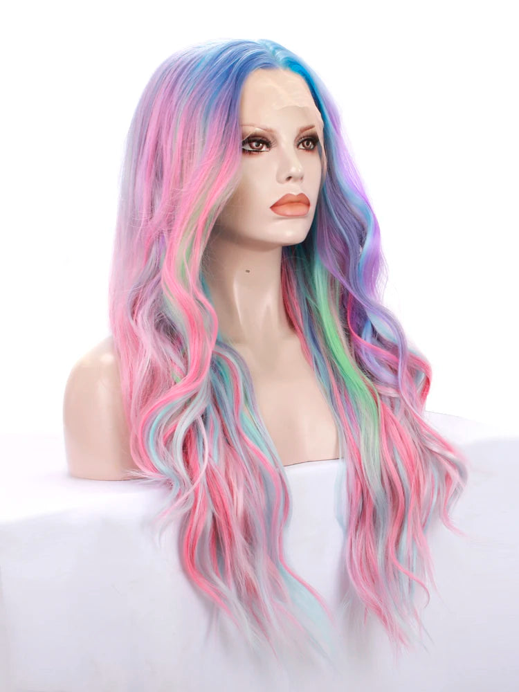 Lace Front Wig | Mermaid Holographic Colour | Curly | Heat Resistant Synthetic | 24"