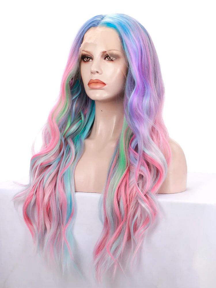 Lace Front Wig | Mermaid Holographic Colour | Curly | Heat Resistant Synthetic | 24"
