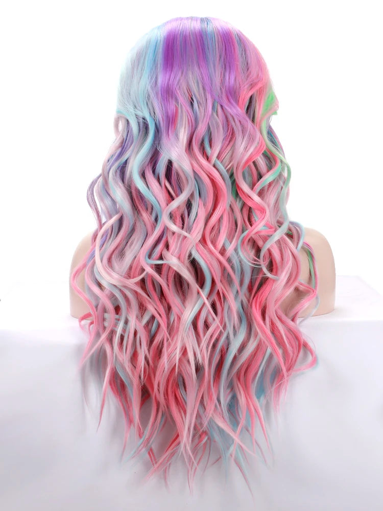 Lace Front Wig | Mermaid Holographic Colour | Curly | Heat Resistant Synthetic | 24"