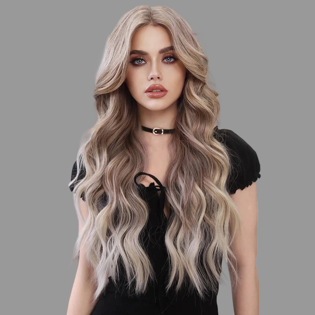 13×4 HD Lace Front Wig | Ombre Platinum Blonde | Long Wavy | 150% Density | 28"