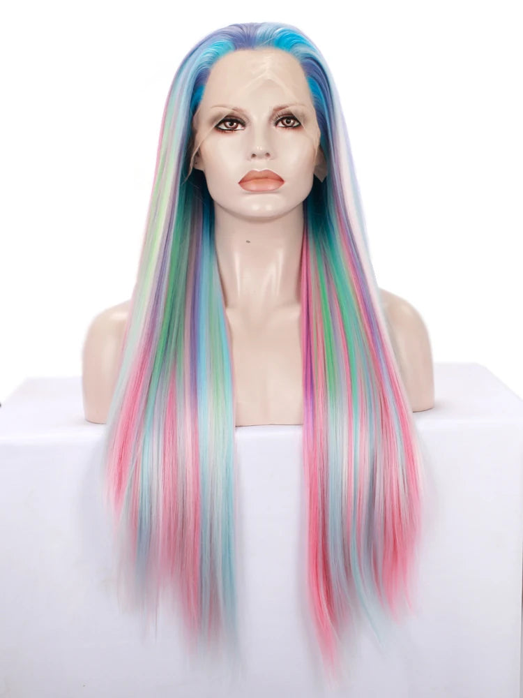 Lace Front Wig | Mermaid Holographic Colour | Curly | Heat Resistant Synthetic | 24"