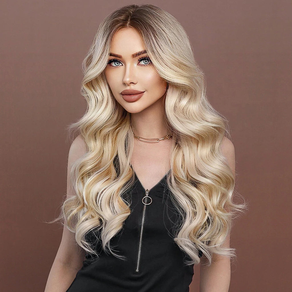 Lace Front Wig | Ombre Blonde | Long Wavy | Middle Part | 150% Density | 26"