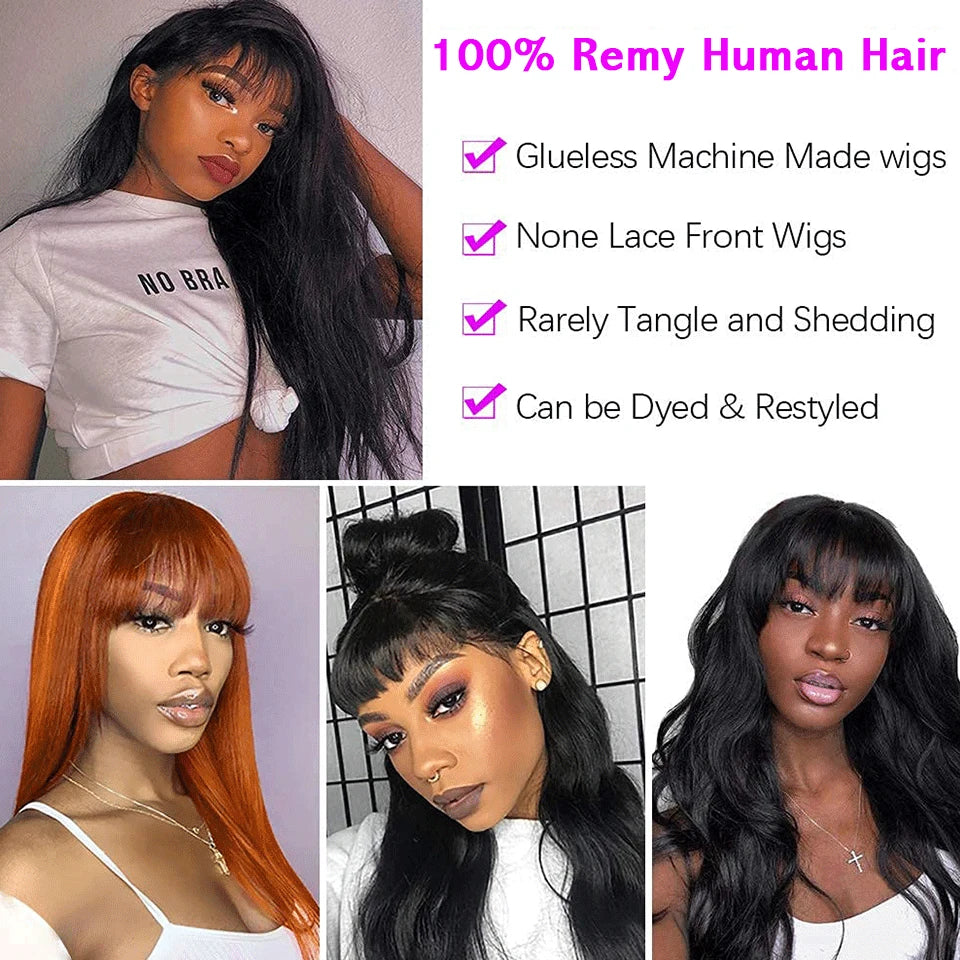 Onyx | Long Straight Indian Remy Human Hair Wig with Bangs – Natural Black | 150–200% Density | 26–32 Inch