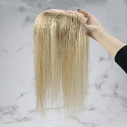 Aura | Straight Human Hair Topper – 3x5cm Mono Base | Hand-Tied | Brazilian Remy | 150% Density | 10–18 Inch