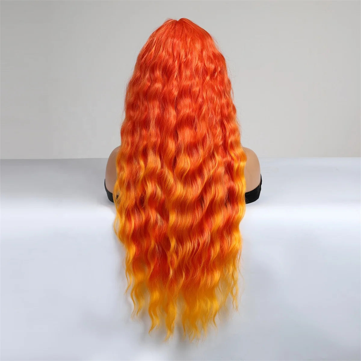 Long Wavy Wig | Ombre Orange with Bangs | Heat Resistant Synthetic | 30"