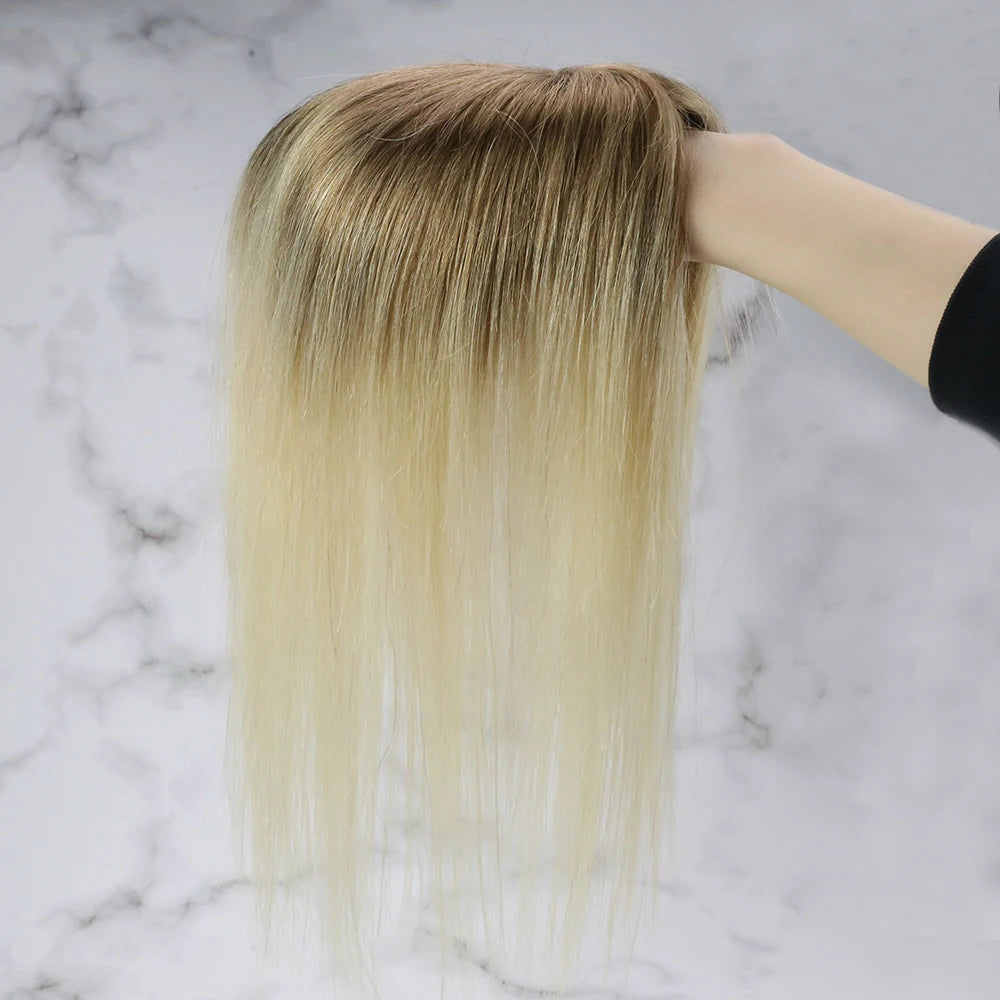 Aura | Straight Human Hair Topper – 3x5cm Mono Base | Hand-Tied | Brazilian Remy | 150% Density | 10–18 Inch
