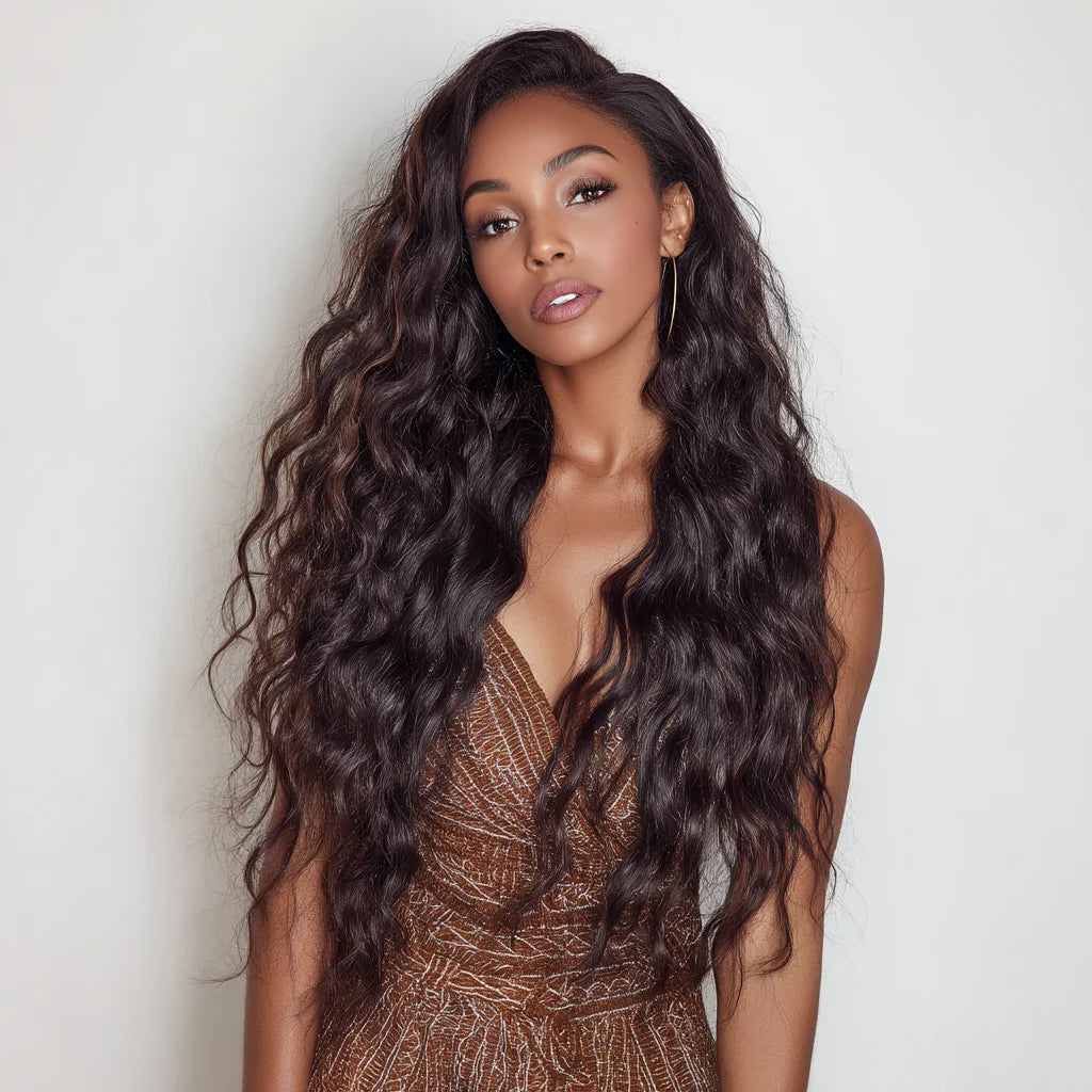 Raven | Long Loose Wave Synthetic Lace Front Wig – 26 Inch | Black | 150% Density