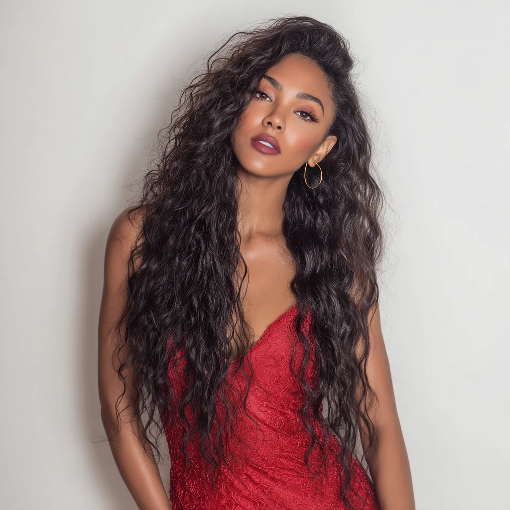 Raven | Long Loose Wave Synthetic Lace Front Wig – 26 Inch | Black | 150% Density