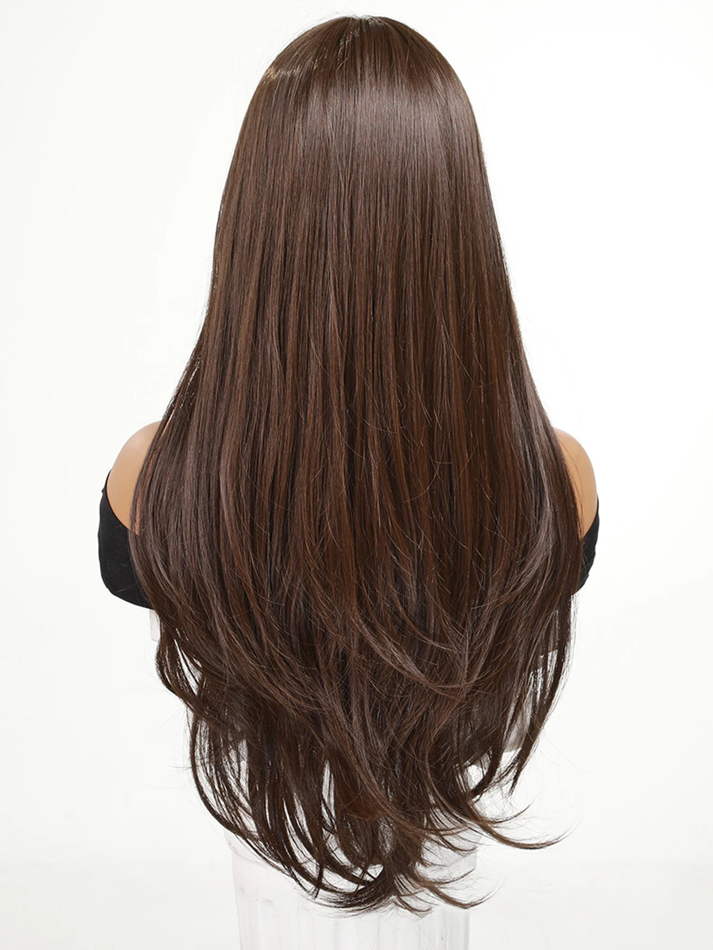 Sienna | Long Straight Synthetic Lace Front Wig with Bangs – 26 Inch | Wine Brown