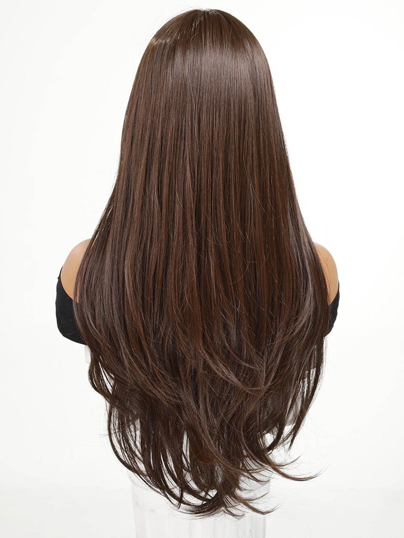 Sienna | Long Straight Synthetic Lace Front Wig with Bangs – 26 Inch | Wine Brown