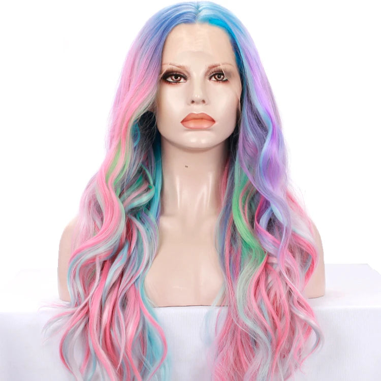 Lace Front Wig | Mermaid Holographic Colour | Curly | Heat Resistant Synthetic | 24"