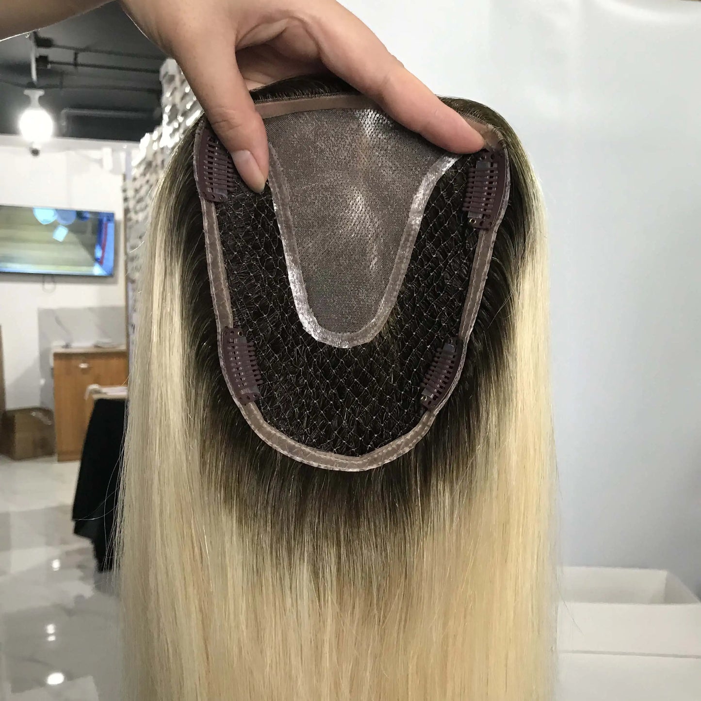 Cuticle Aligned Blonde Human Hair Topper Piece Clip Wig Straight Mono Wavy Top Human Hair Topper