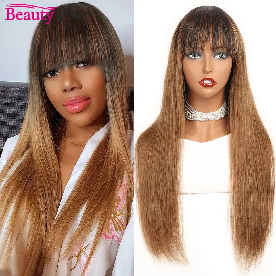 Onyx | Long Straight Indian Remy Human Hair Wig with Bangs – Natural Black | 150–200% Density | 26–32 Inch