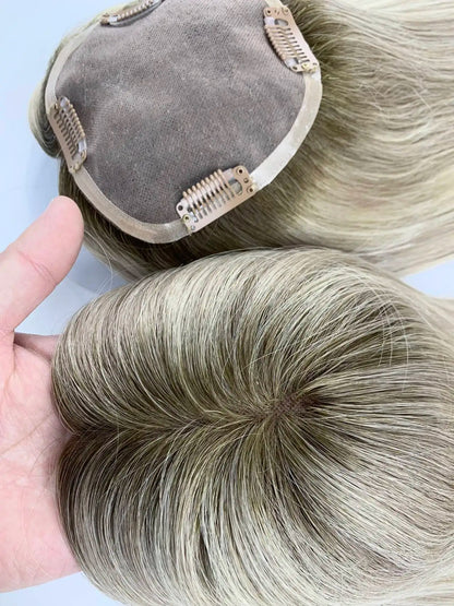 Monarch | Straight Human Hair Topper – Fine Mono Base | Center Part | 130% Density | European Remy | 14–16 Inch