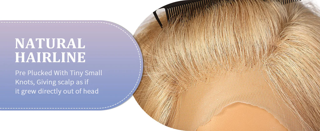 Dusk | Short Layered Wavy Bob Remy Human Hair Wig with Bangs – Blonde Highlights & Dark Roots | 12 Inch