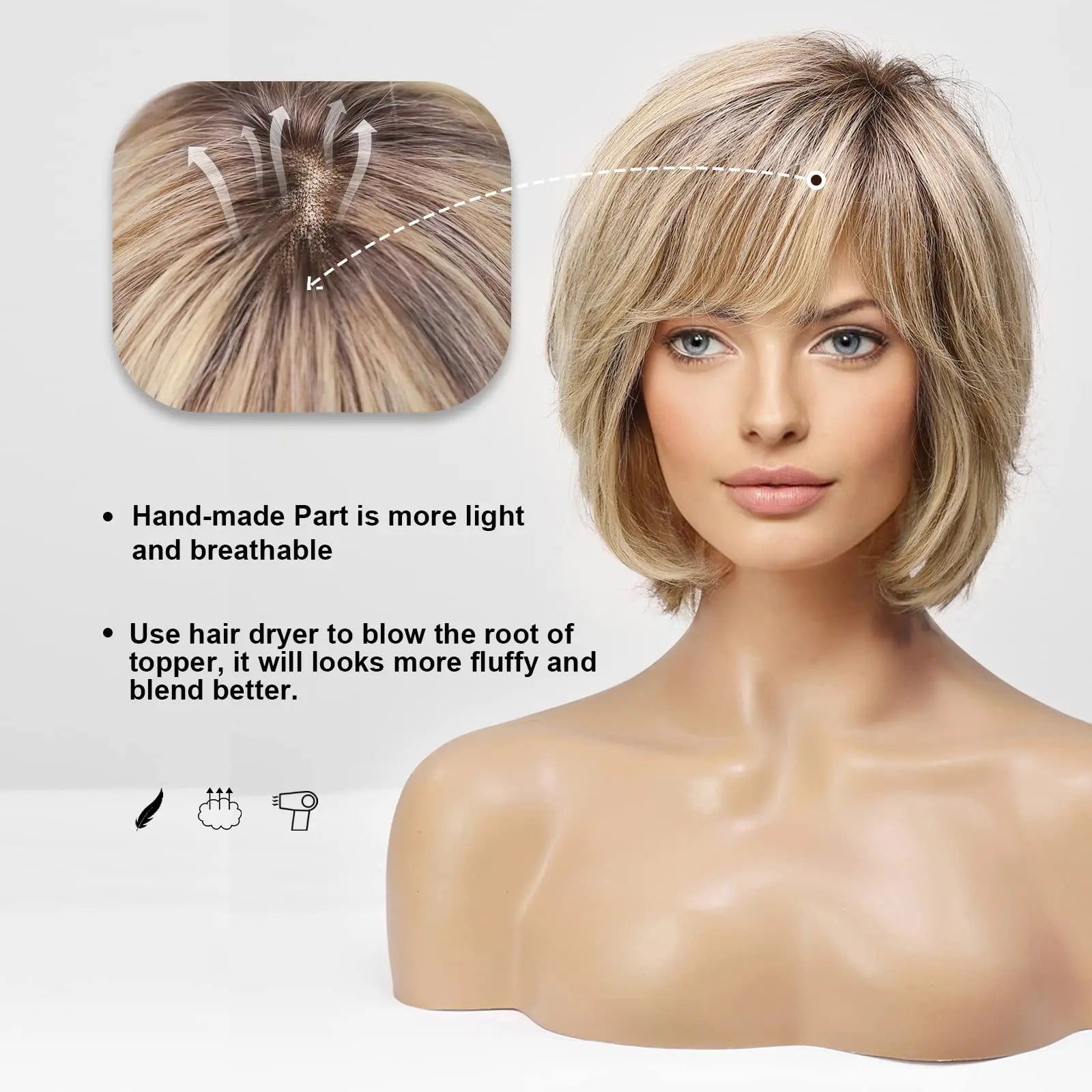 Hazel | Short Wavy Bob Remy Human Hair Lace Front Wig – Brown Blonde Ombre