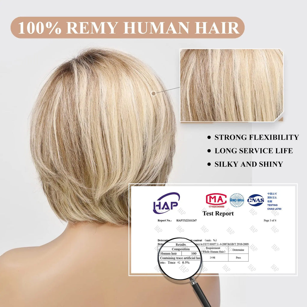 Hazel | Short Wavy Bob Remy Human Hair Lace Front Wig – Brown Blonde Ombre